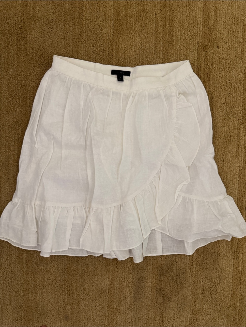 J. Crew White Ruffle Wrap Skirt